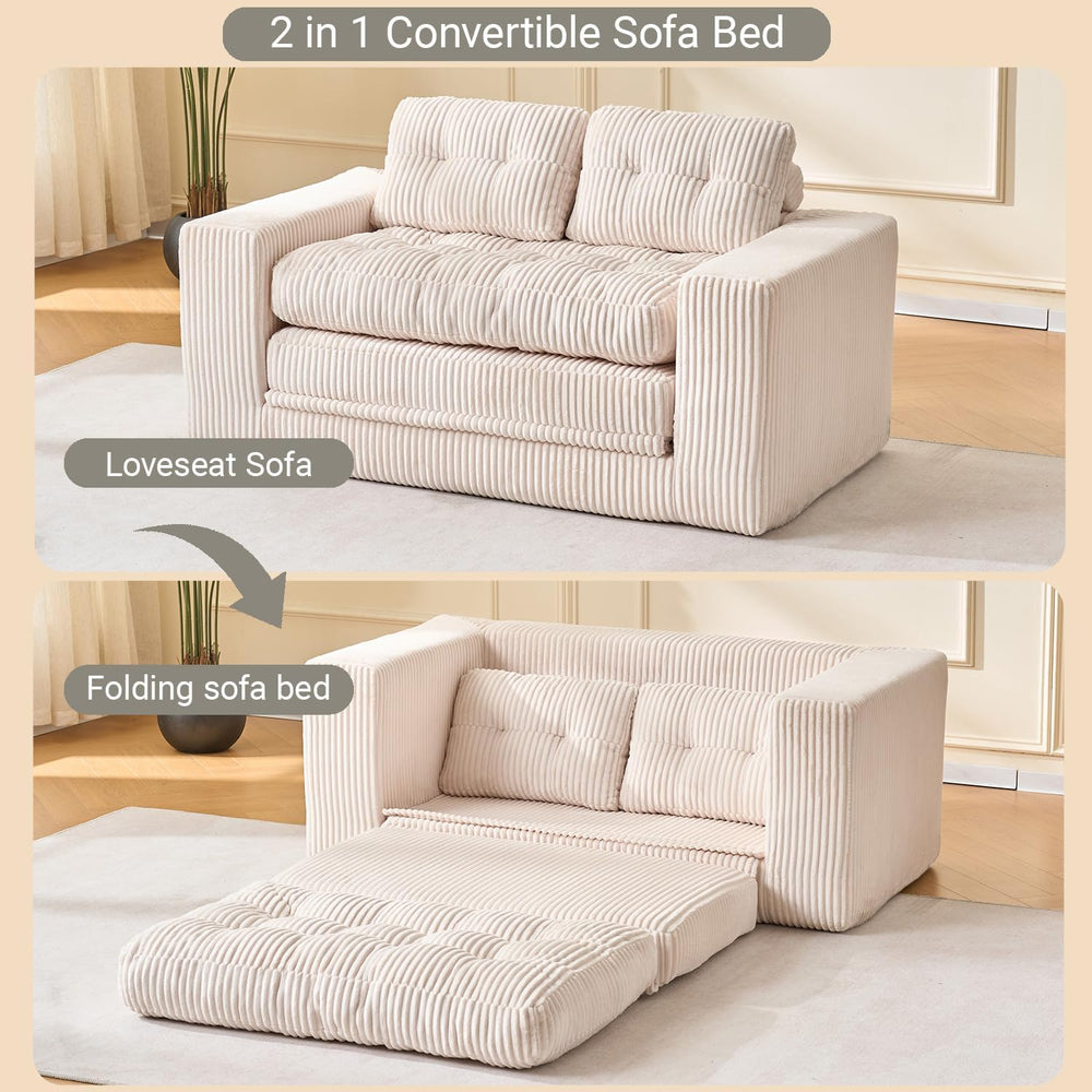 Fefances 55.1” Sofa Bed, 2-in-1 Convertible Loveseat & Folding Futon Couc...