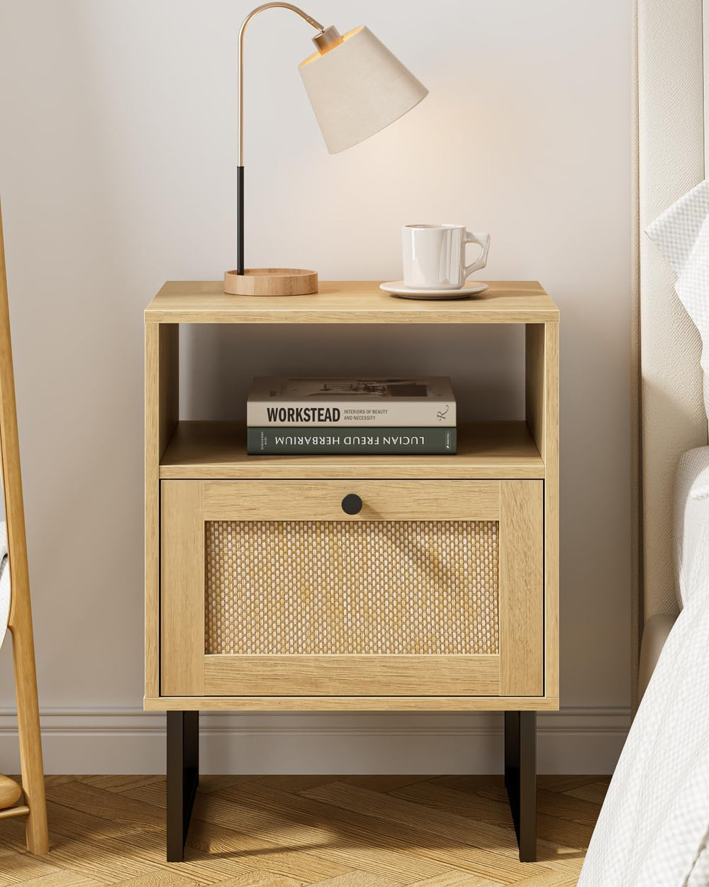 Masupu Extra Large Rattan Nightstand,Modern Boho Farmhouse Wood Bedside Table...