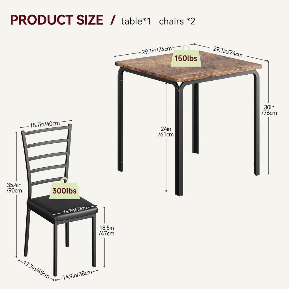 GarveeHome 3-Piece Kitchen Dining Room Table Chair Set for Small Space, Indoo...