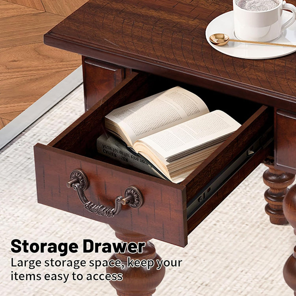 LKTART Wood End Table, Vintage Narrow Sofa Side Table with Storage Drawer, Be...