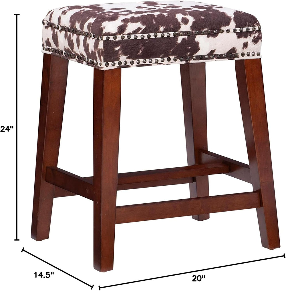 Linon Harlow Brown Cow Print Backless 24 Inch Seat Height Counter Stool