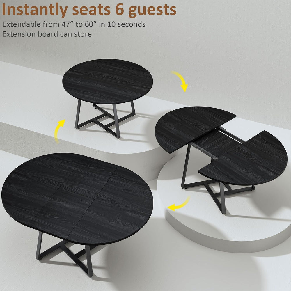 HUAHUU 60" Dining Table Set for 4-8, 5-Piece Extendable Round to Oval Ki...