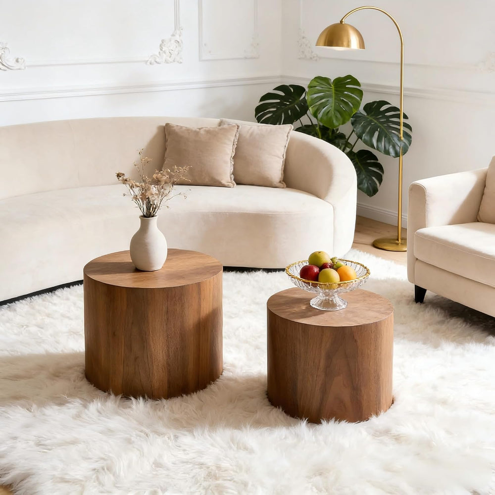 KEVINSPACE Nesting Coffee Table Set of 2, Round Nesting Tables Wooden End Tab...
