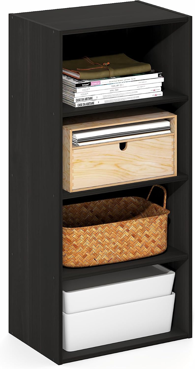 Furinno Basic Book Shelf, 4-Tier Bookcase with Open Shelf, Bookshelf, Cube St...