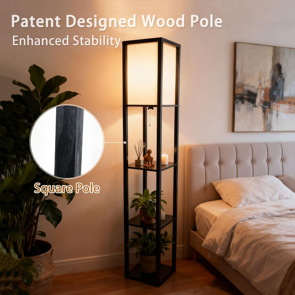 Floor Lamp with Shelves, Modern Square Shelf Lamp for Living Room, Corner Sta...