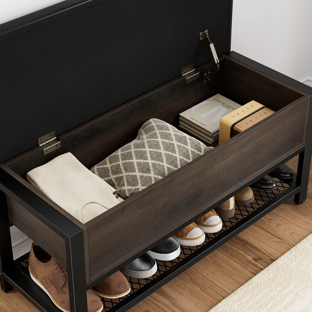 HOSTACK 40" W Storage Bench, Entryway Shoe Bench with Cushion, Dark Brow...