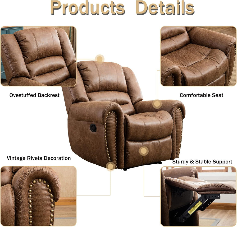 CANMOV Leather Recliner Chair, Classic and Traditional Manual Recliner Chair ...