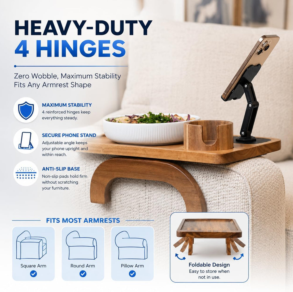 Couch Armrest Table with Cup Holder (15.31" x 9.65") - Acacia Sofa ...
