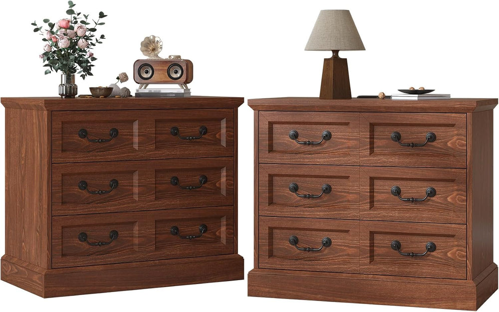 VVFLU 27.6" Wide Farmhouse Nightstand with Charging Station, 3 Drawer Ni...