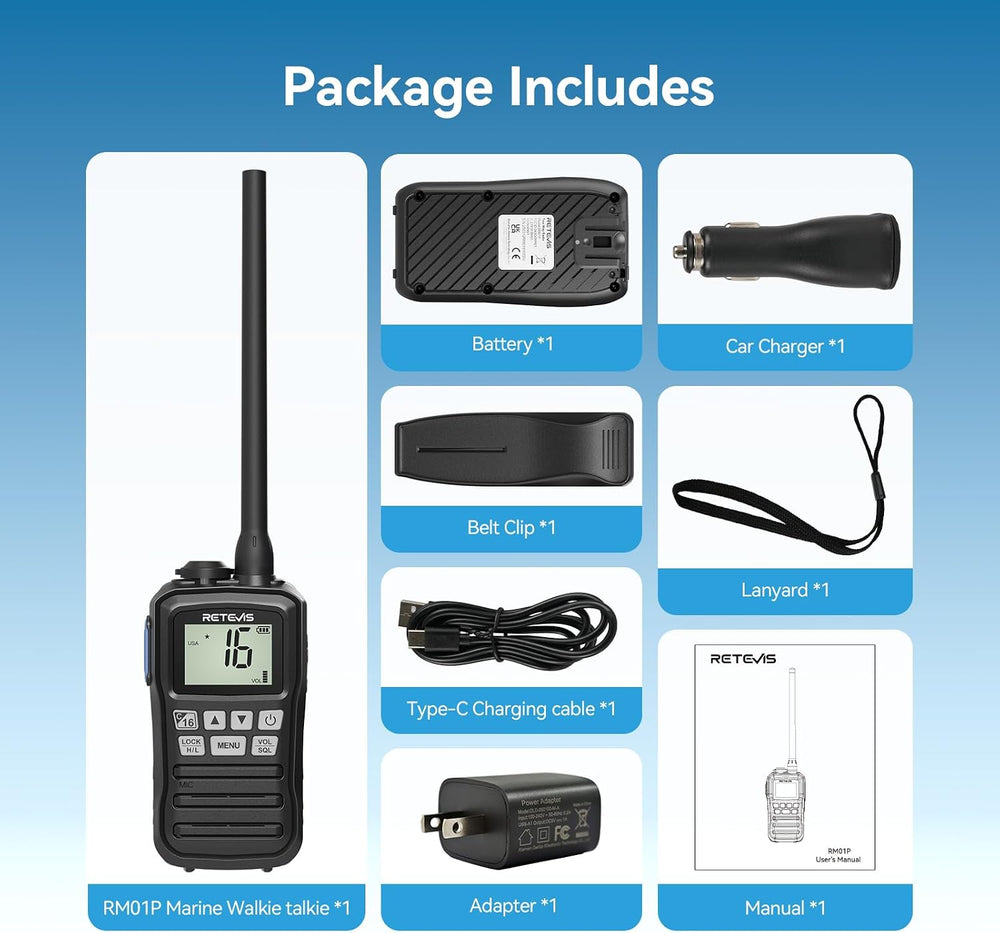 Retevis RM01P 3.5W Marine Radio VHF IP67 Floating, USB-C for Fishing(1Pack)
