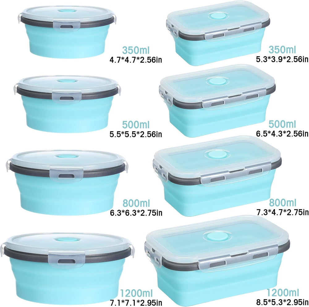Yaomiao 16 Pack Collapsible Food Storage Container with Lid, Gray, Blue