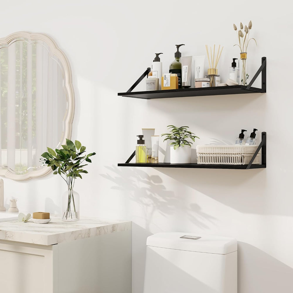 Heimlove Black Deep Floating Shelves for Wall, 24W x 8D Wood Wall Shelves Set...