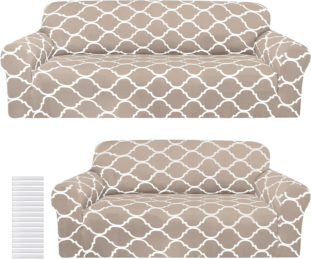 Peryiter 2 Pcs Khaki Couch and Loveseat Sofa Covers,2 Size