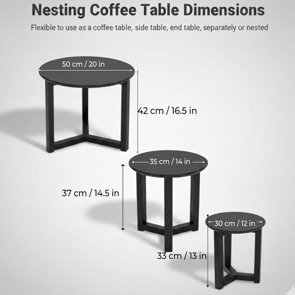 AIRA Home Decor Space-Saving Nesting Coffee Table Set of 3 – Modern Round Woo...