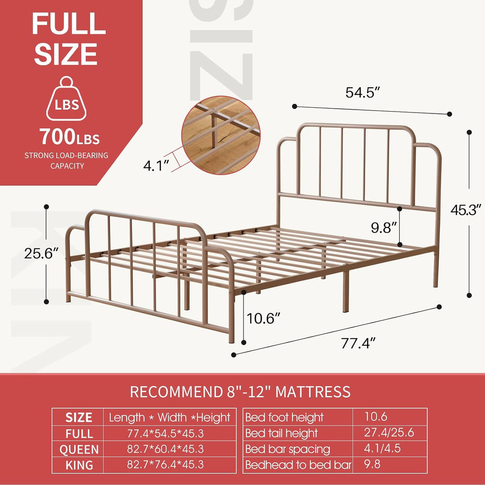 PINJU Pink Bed Frame,Full Size Metal Bed with Headboard and Footboard