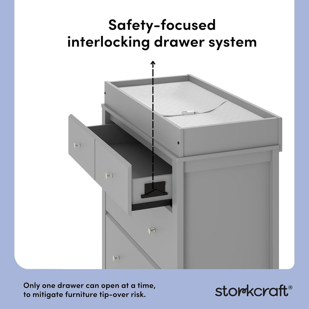 Storkcraft Horizon 3 Drawer Chest with Changing Topper, Pebble Gray