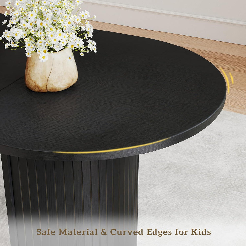 70.8" Oval Dining Table for 4-6 Persons, Fluted Pedestal Base Mid Centur...