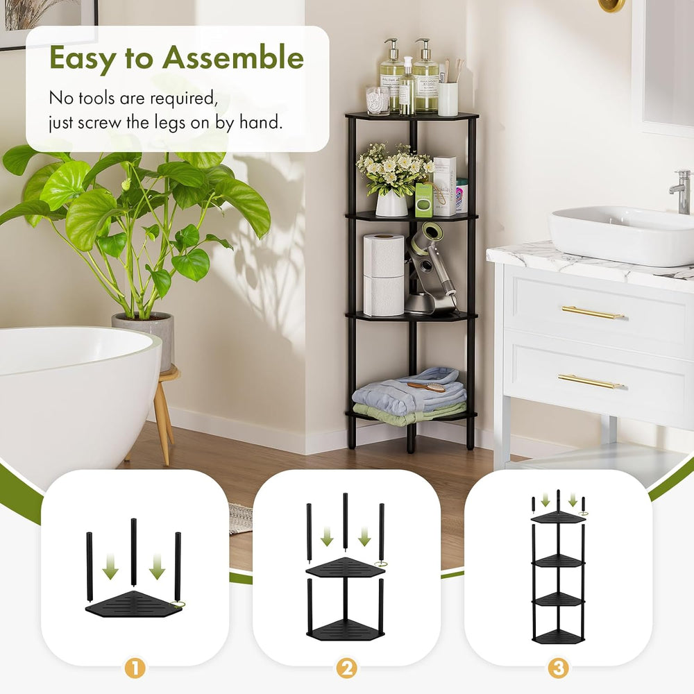 Corner Shelf Stand, 4 Tier Corner Bookshelf, Bamboo Storage Standing Shelf Un...