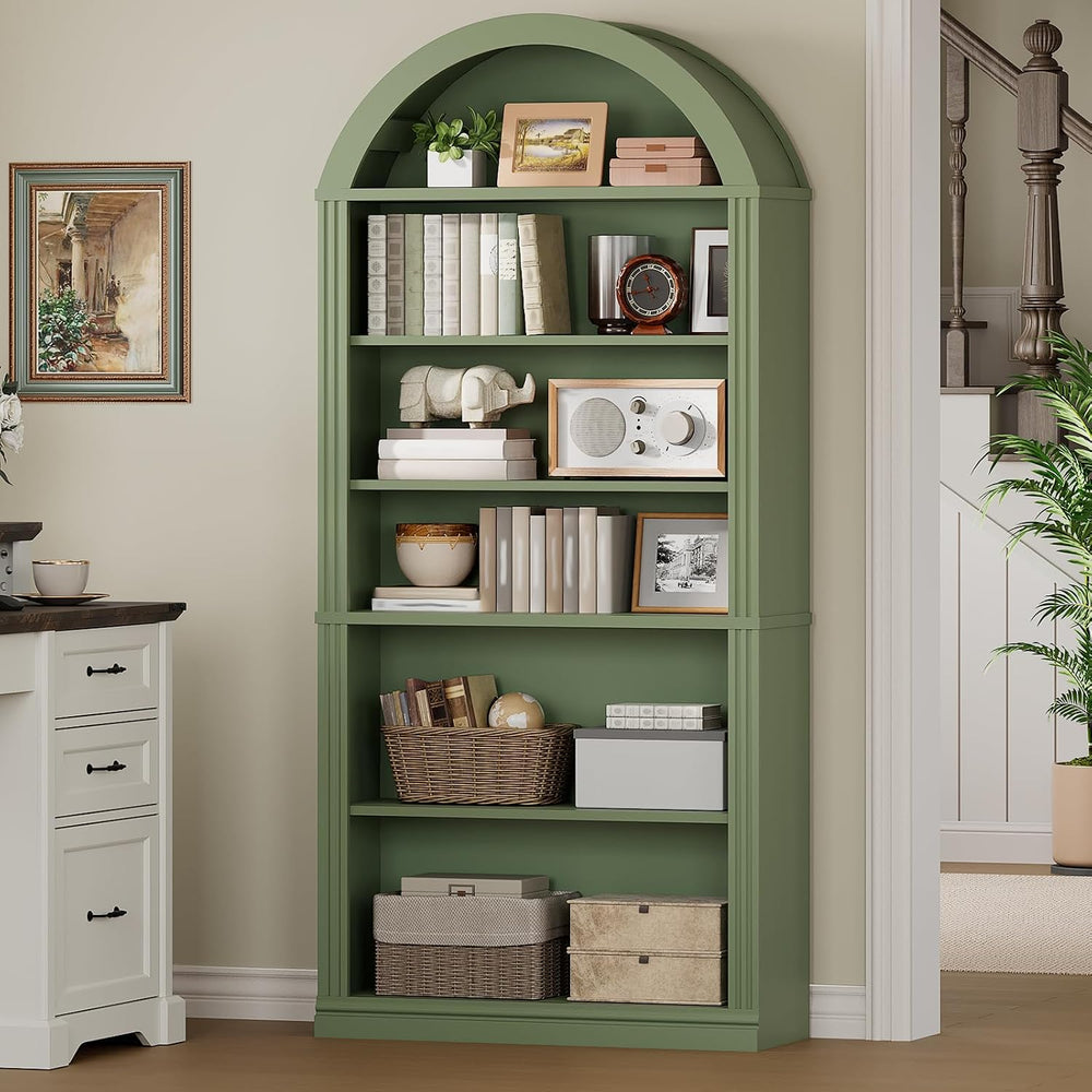 RALGEND Arched Bookshelf, 75.8" Tall Arch Bookcase with Storage