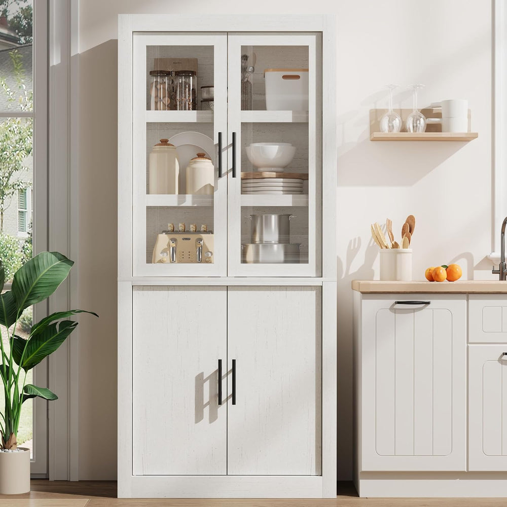 Tall Kitchen Pantry Cabinet, Farmhouse Kitchen Pantry Storage Cabinet Wood, 7...