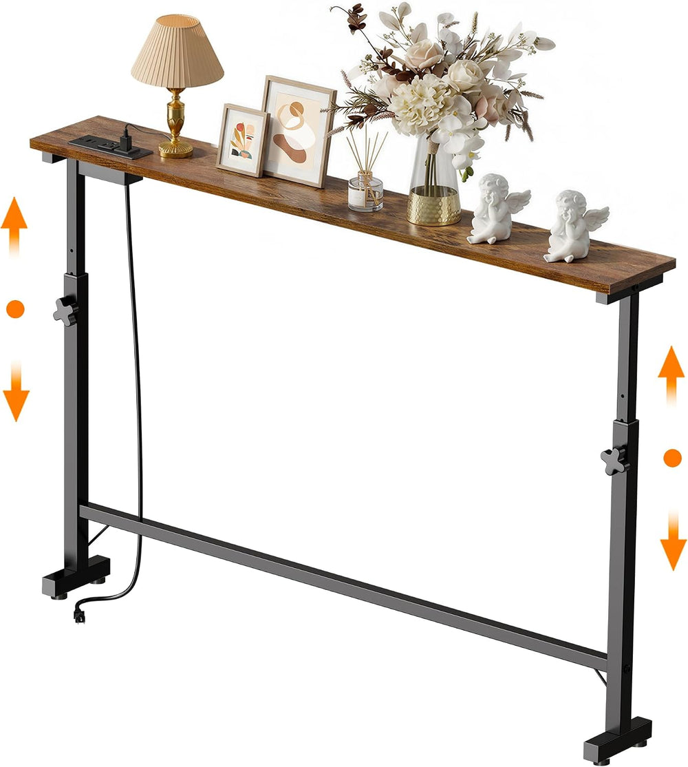 39.4" Sofa Table Behind Couch Table with Adjustable Height & Power O...