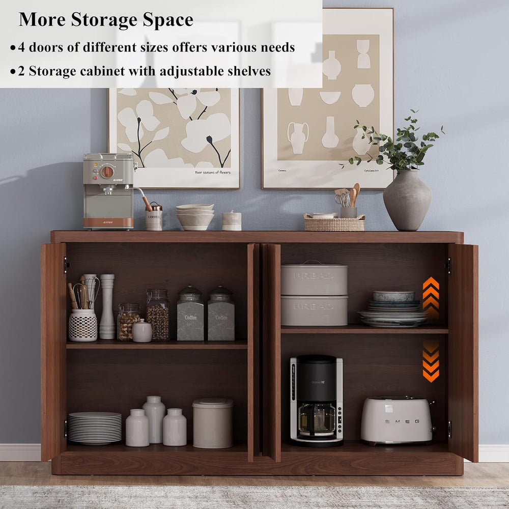 Fluted Buffet Cabinet with Storage, 60" Sideboard Buffet Storage Cabinet...