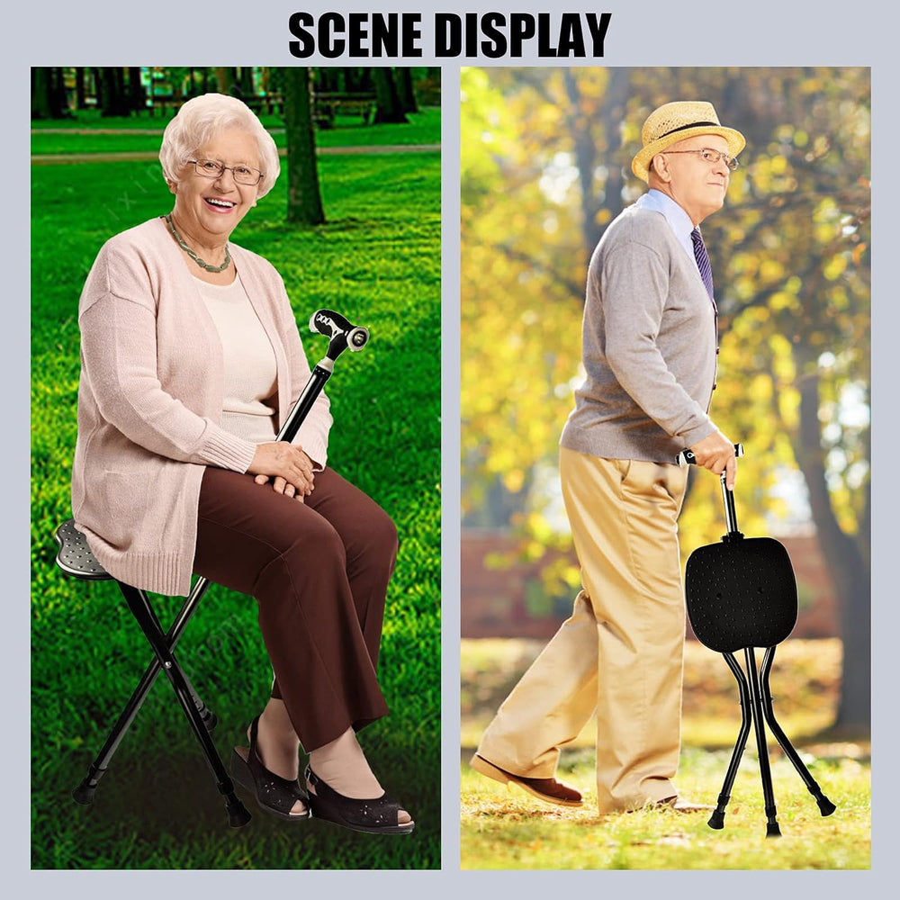 Yayayo Hold 440 lbs Folding Canes with Seat Walking Stick Height Adjustment C...