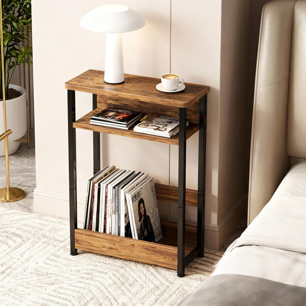 Garvee Narrow Side Table, 3-Tier Slim End Table with Storage Shelf, Modern So...