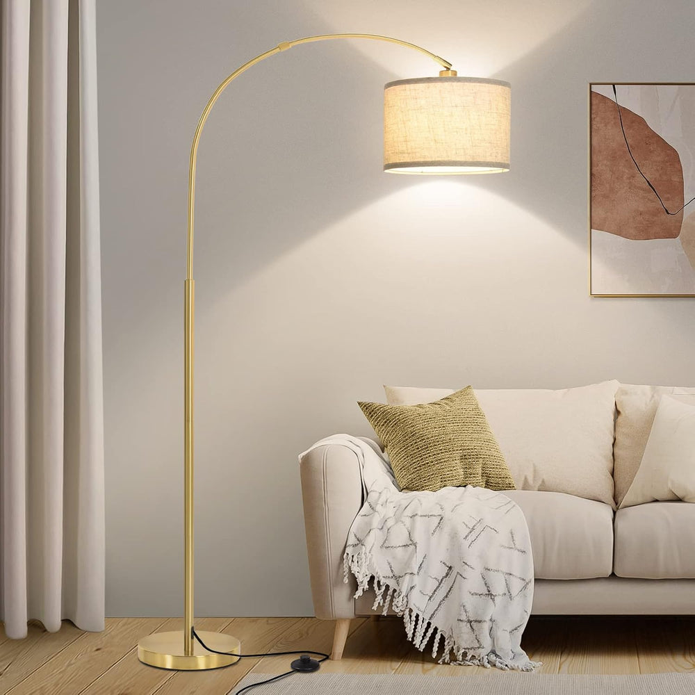 Gold Floor Lamp, Arc Floor Lamp for Living Room with Adjustable Drum Lampshad...