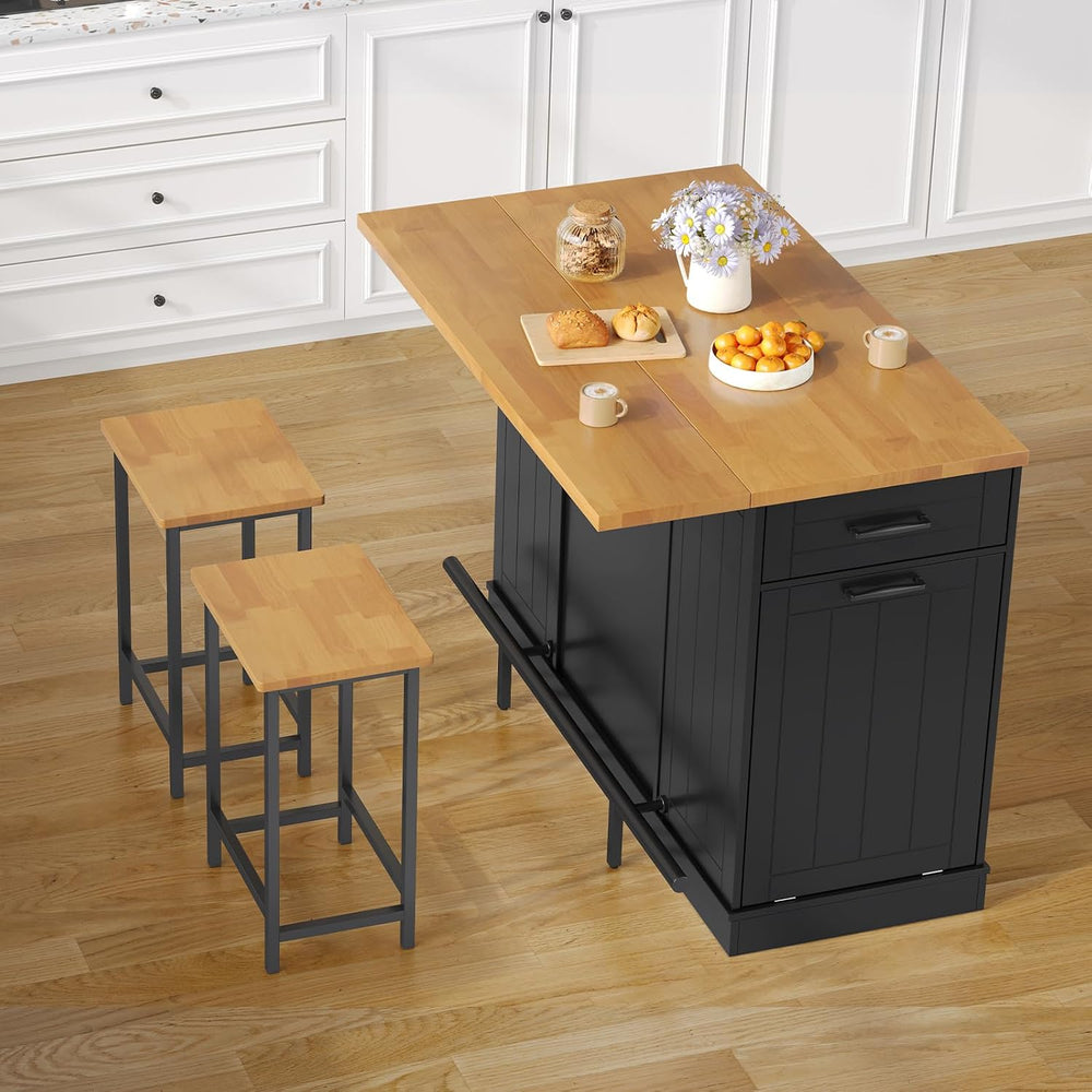 47" Kitchen Island with Seating, Include 2 Chairs, Black | Stationary Is...