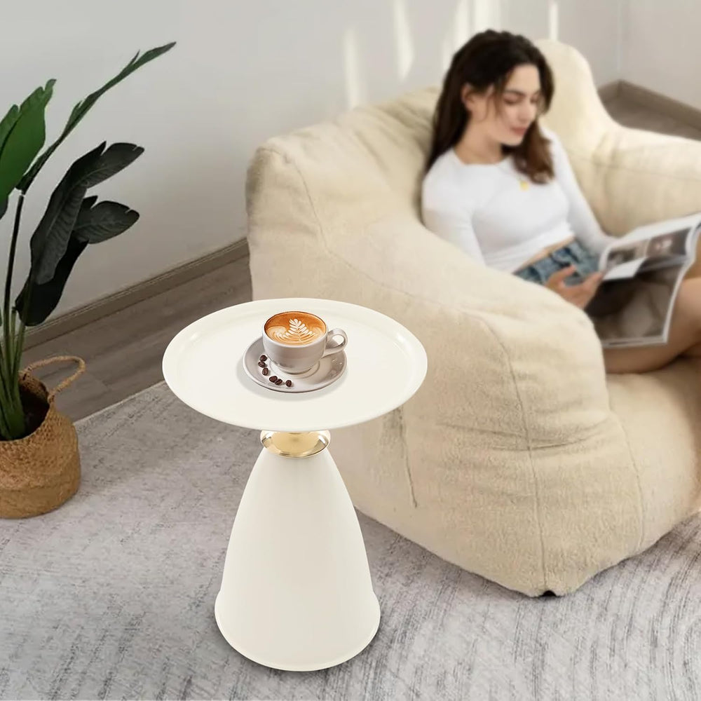 Small Drink Pedestal End Table, Modern Round Metal Pedestal Accent Tables, 15...
