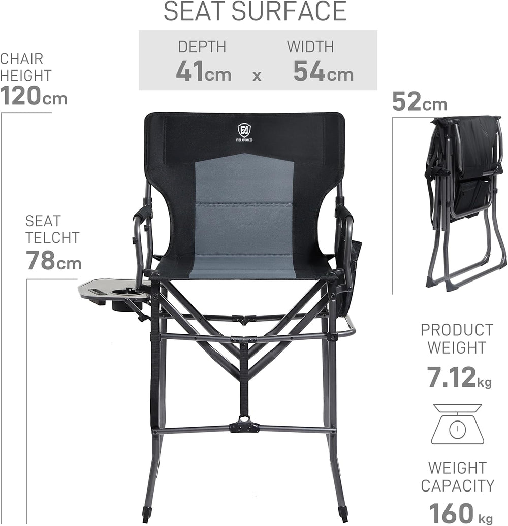 EVER ADVANCED Portable 30.7" Seat Height Tall Camping Directors Chair | ...