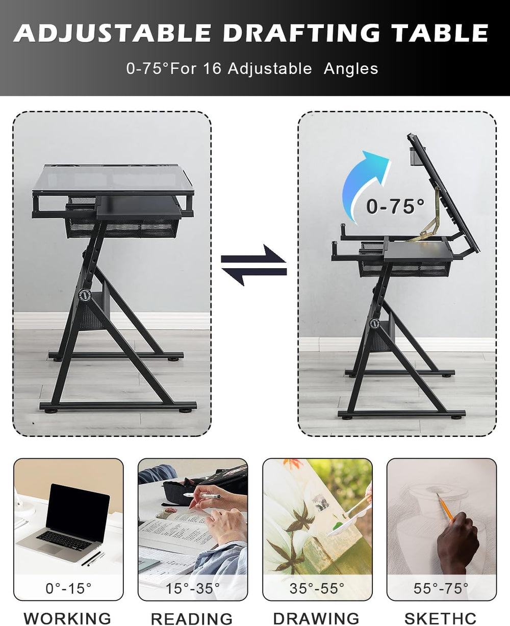 Adjustable Drafting Table for Artists - Drawing Table with Storage for Artwor...