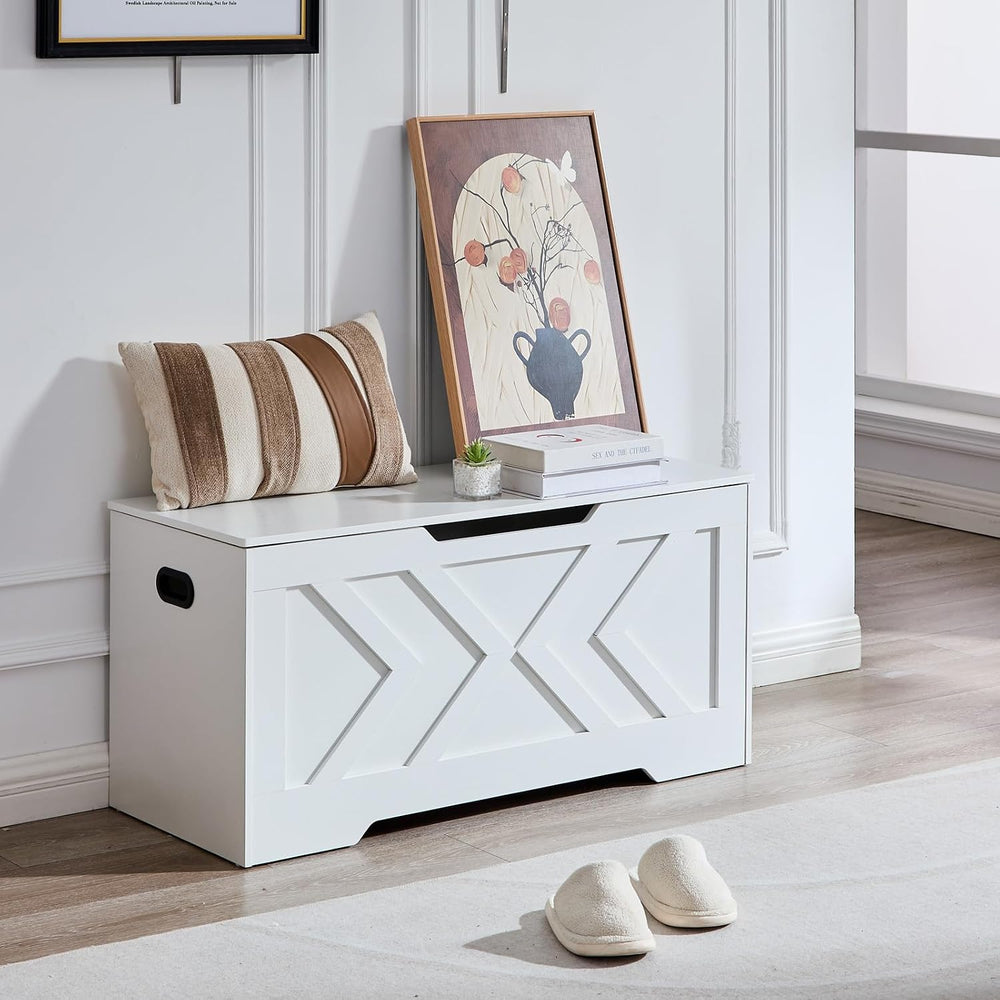 39.3" Storage Bench with 2 Safety Hinges,entryway Bench,Blanket Storage,...