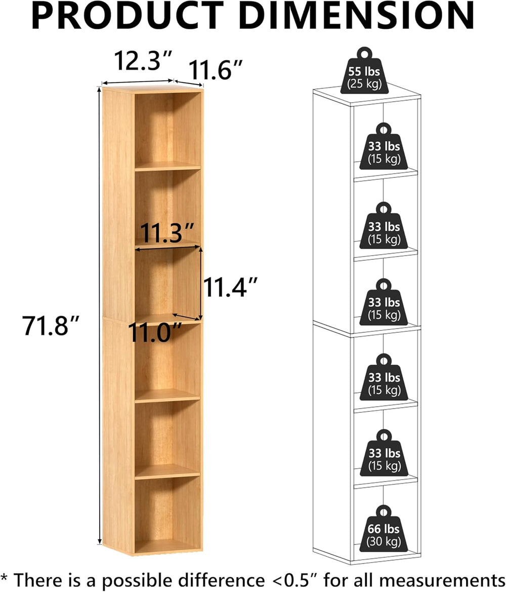 6 Cube Storage Organizer, 6 Tier Vertical Cube Bookcase Freestanding Storage ...