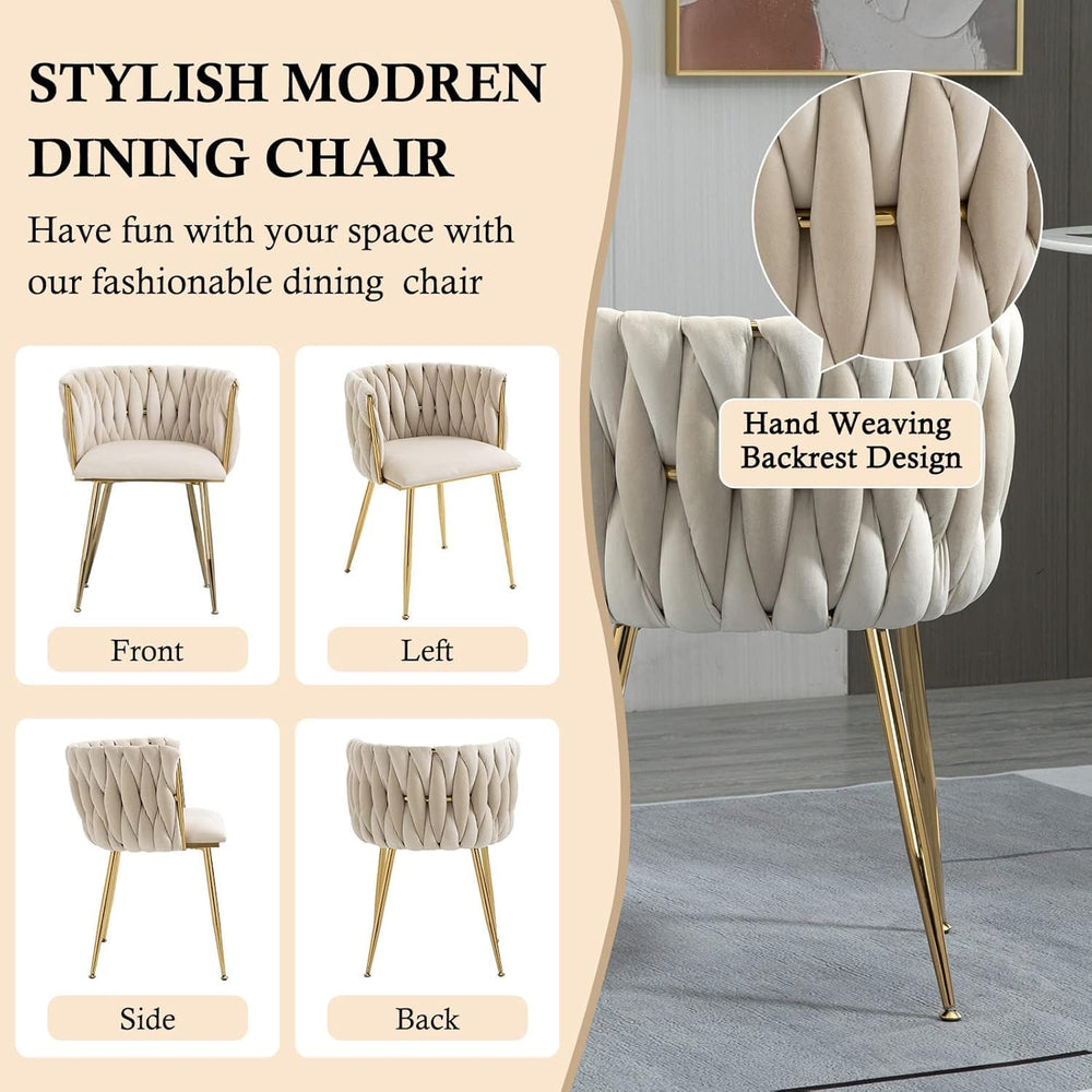 NIOIIKIT Modern Velvet Dining Chairs Hand Weaving Accent Chairs Living Room C...