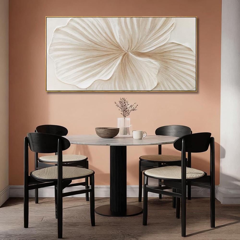 Framed White Abstract Floral Canvas Wall Art for Living Room 24x48 Inch