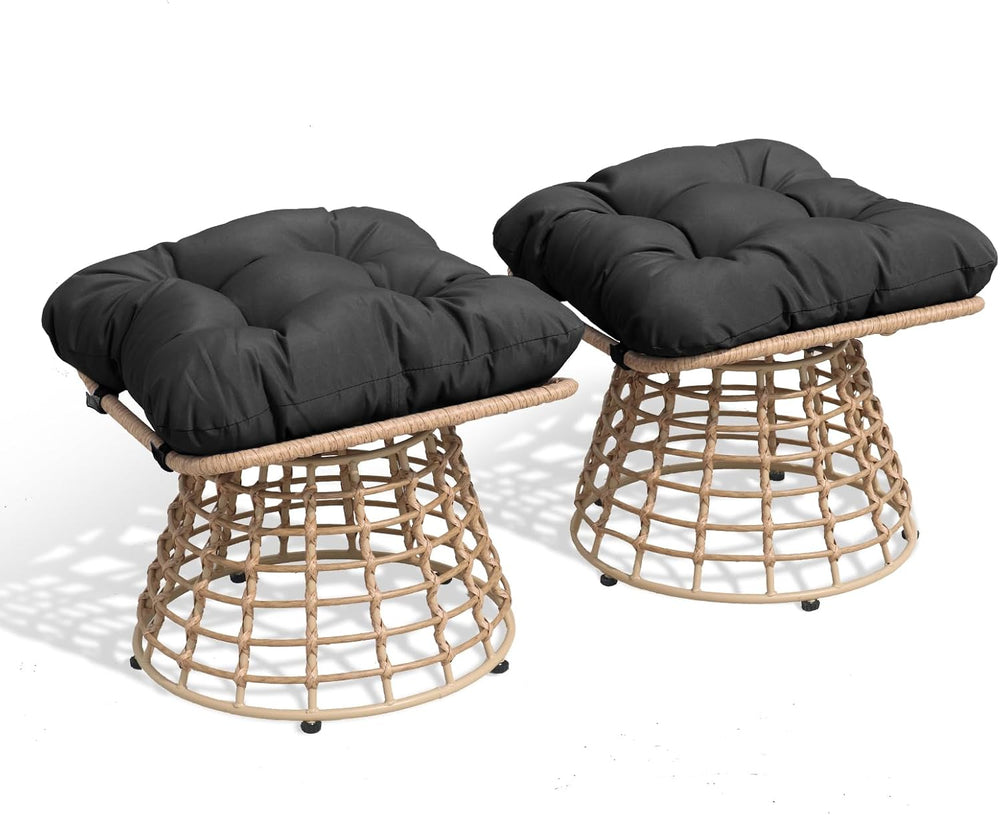 Outdoor Wicker Patio Ottomans Set of 2 rotatable Outdoor Footrest Small Seati...