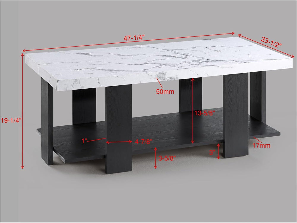 3-Piece Cocktail Set Faux Marble Coffee Table Black/White | Faux marble-look ...