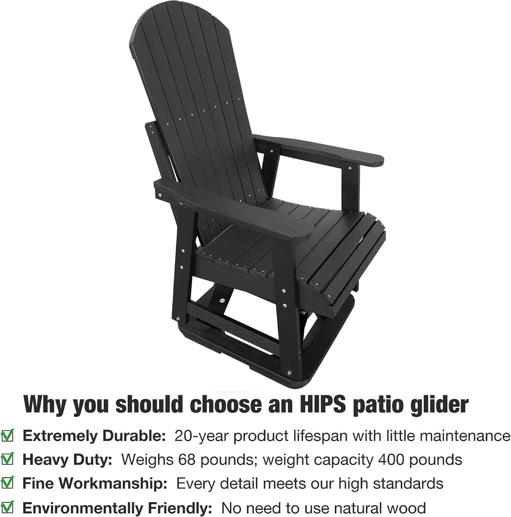 HIPS Swivel Patio Glider, Poly Lumber Weather Resistant Outdoor Chair, for Pa...
