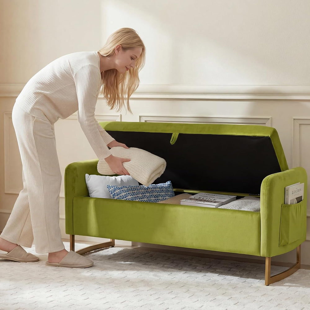 48" End of Bed Bench, Modern Storage Benches with Button-Tufted, Velvet ...