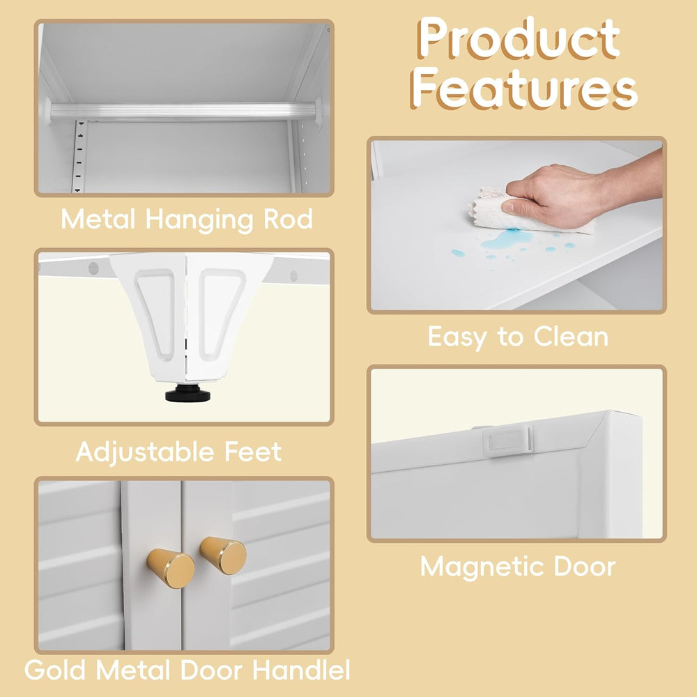Steeloong 71"Armoire Wardrobe Close,White Wardrobe Cabinet with Hanging ...