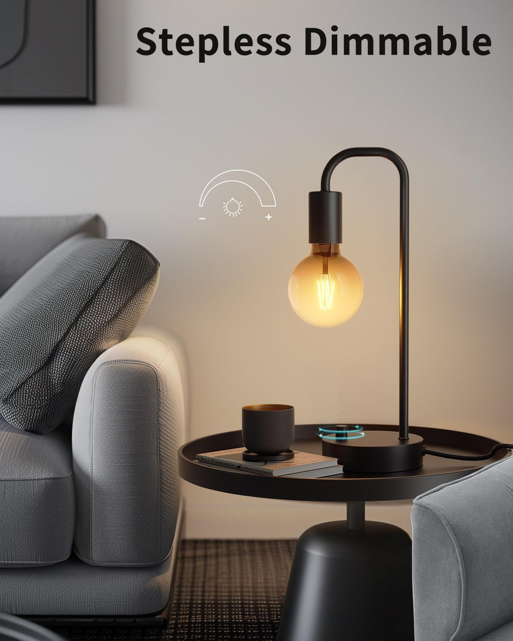 ONEWISH Industrial Table Lamp Set of 2, Fully Dimmable Beside Lamp with Gradi...