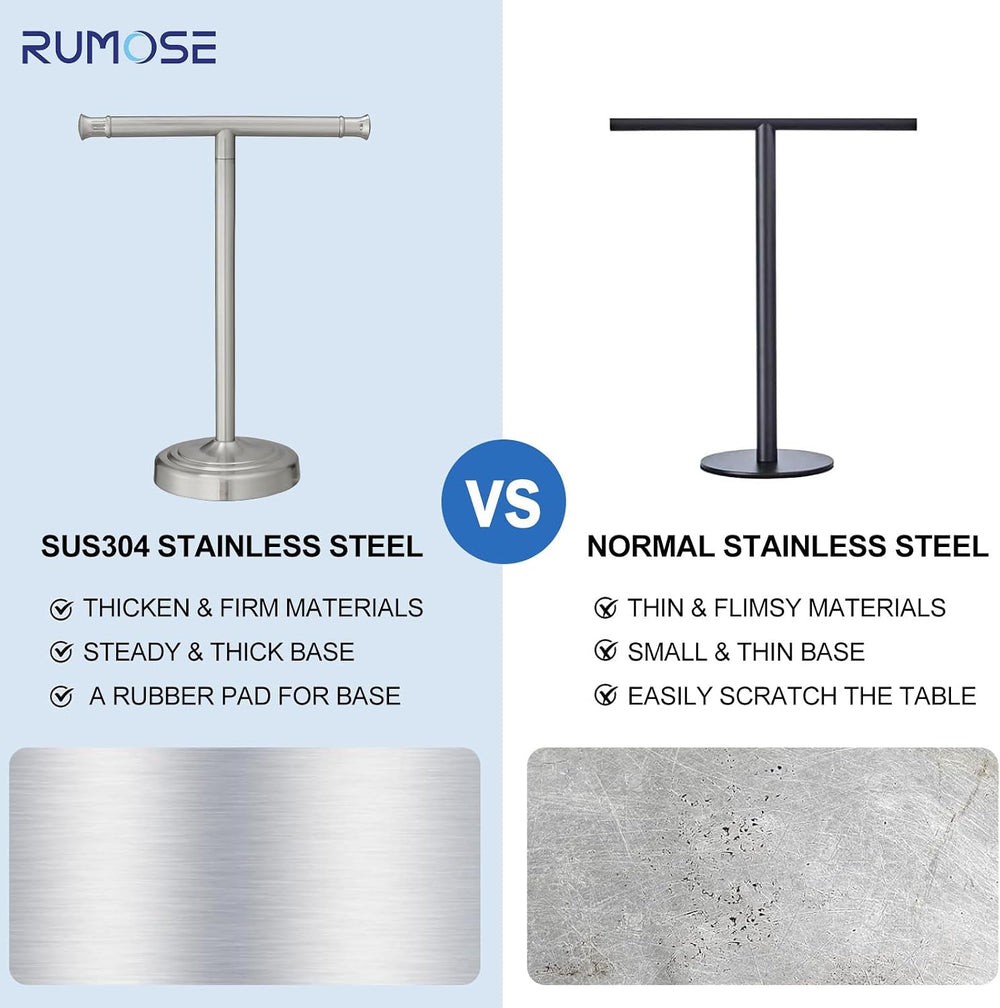 RUMOSE Brushed Nickel Hand Towel Holder Stand Countertop Towel Rack