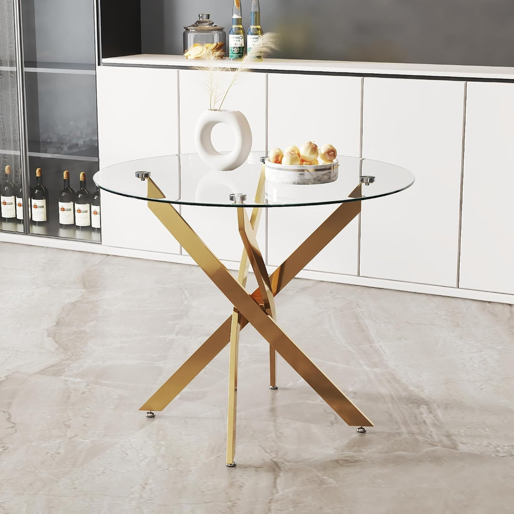 Round Tempered Glass Dining Table Set for 4, 5-Piece Modern Kitchen Table Set...