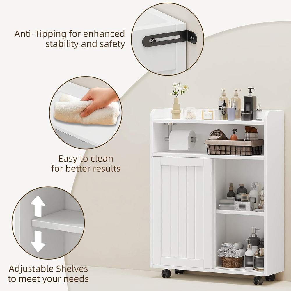 Halitaa Slim Bathroom Storage Cabinet, Slim Floor Cabinet with Sliding Doors,...