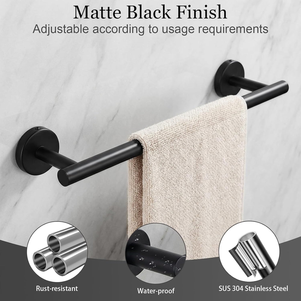 10-Piece Matte Black Bathroom Hardware Set, 16in SUS304