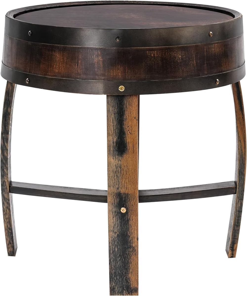 Whiskey Barrel Table 24 Inch Tall Wine Barrel End Table Rustic Round Wooden B...