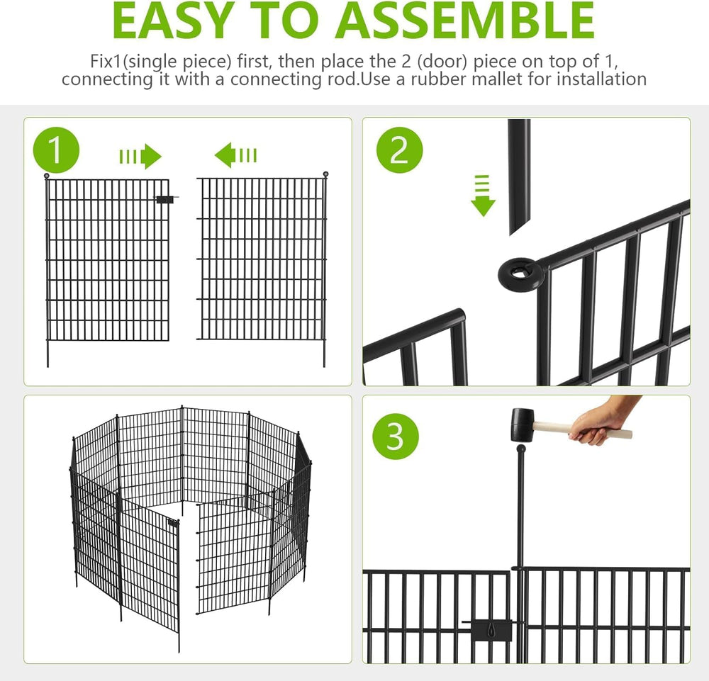 Toolterritary 10 Panels No Dig Garden Fence with Gate, 40 in(H) X 24.2 ft(L) ...