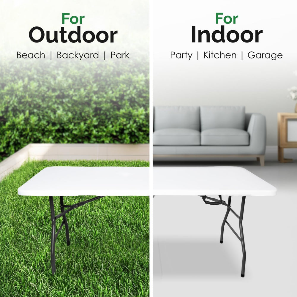 EconoHome White 8ft Folding Table with Handle | Heavy-Duty Foldable Table | P...